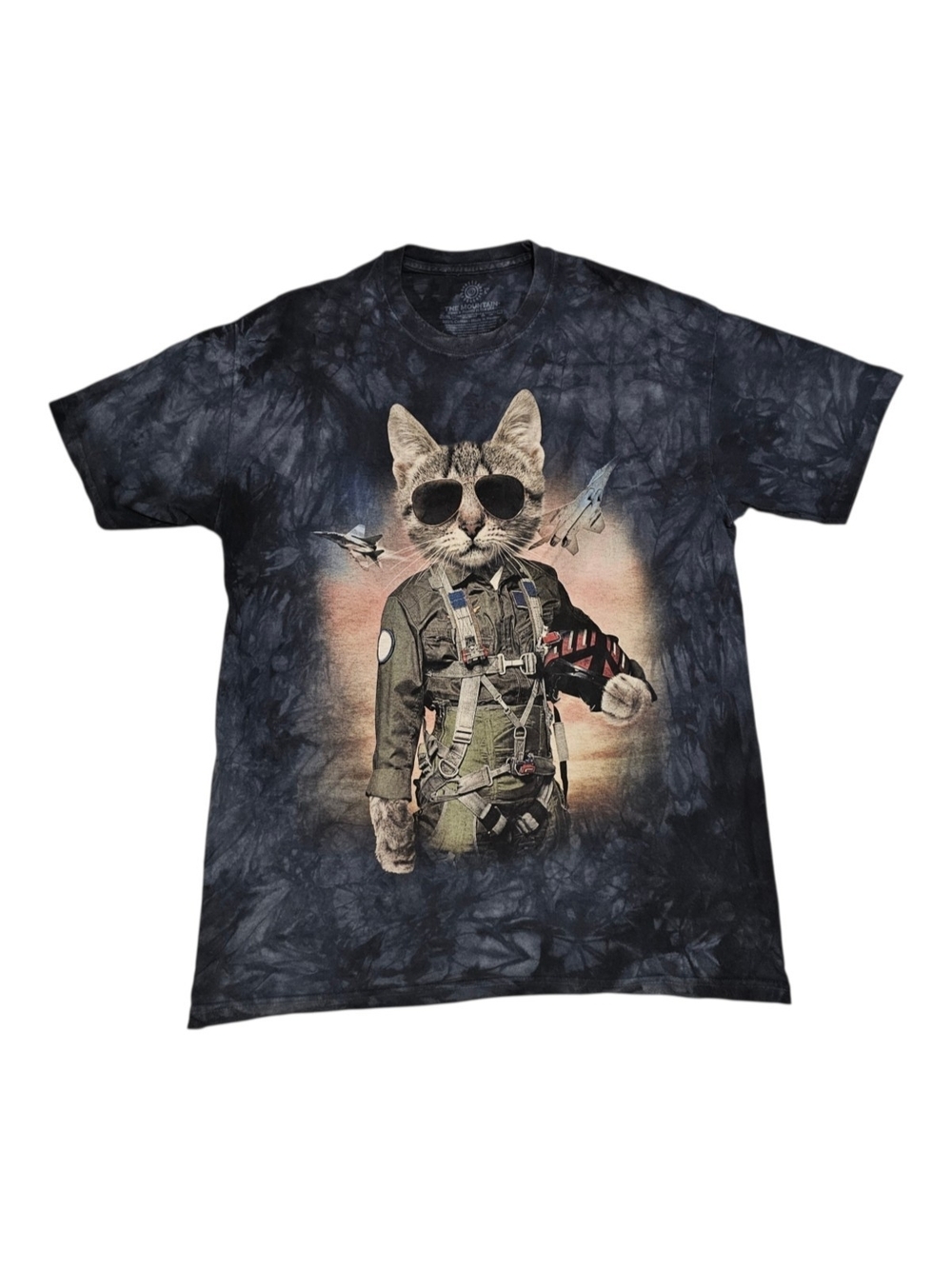 The Mountain Black Tie-Dye Cat Pilot Graphic Tee